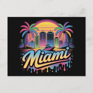 Colorful Retro Miami Vaporwave Travel Art Postcard