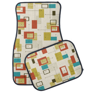 Colorful Retro Mid-Century Geometric Pattern Car Floor Mat