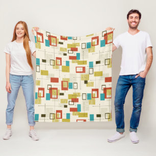 Colorful Retro Mid-Century Geometric Pattern Fleece Blanket