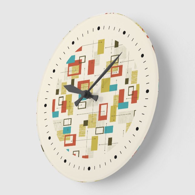 Colorful Retro Mid-Century Geometric Pattern Large Clock (Angle)