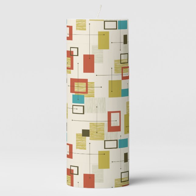 Colorful Retro Mid-Century Geometric Pattern Pillar Candle (Front)