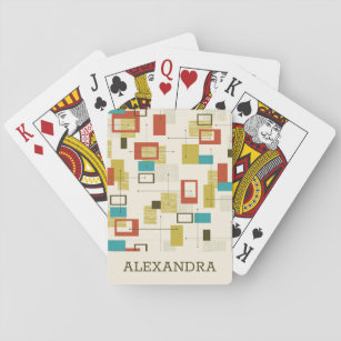 Colorful retro Mid-Century geometric pattern Playing Cards