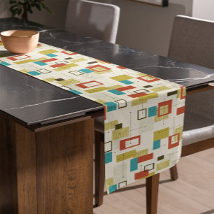 Colorful Retro Mid-Century Geometric Shapes Short Table Runner