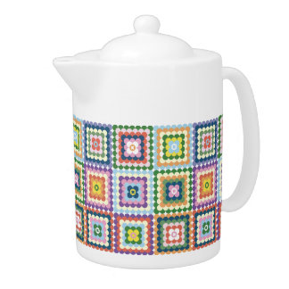 Colorful Retro Mid-Century Mid-Mod Crochet Blossom Teapot