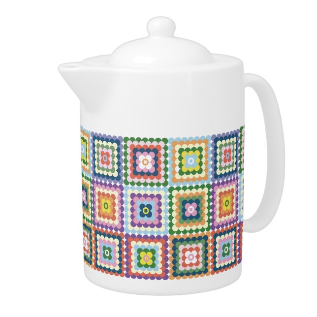Colorful Retro Mid-Century Mid-Mod Crochet Blossom Teapot (Right)