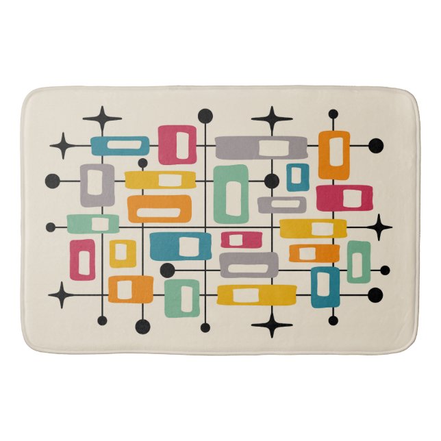 Colorful Retro Mid Century Modern Atomic Abstract Bath Mat (Front)