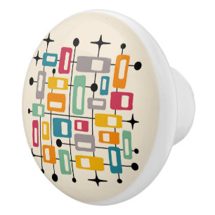 Colorful Retro Mid Century Modern Atomic Abstract Ceramic Knob