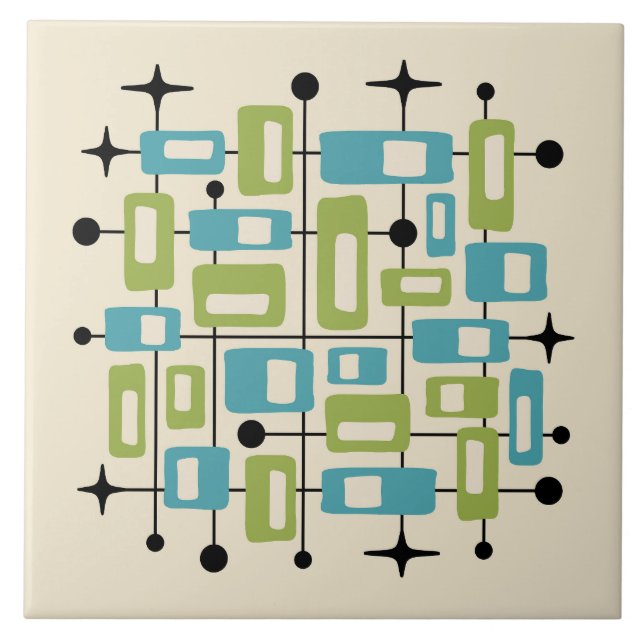 Colorful Retro Mid Century Modern Atomic Abstract Ceramic Tile (Front)