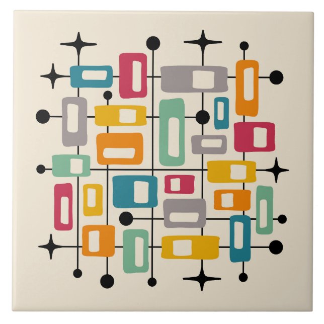 Colorful Retro Mid Century Modern Atomic Abstract Ceramic Tile (Front)