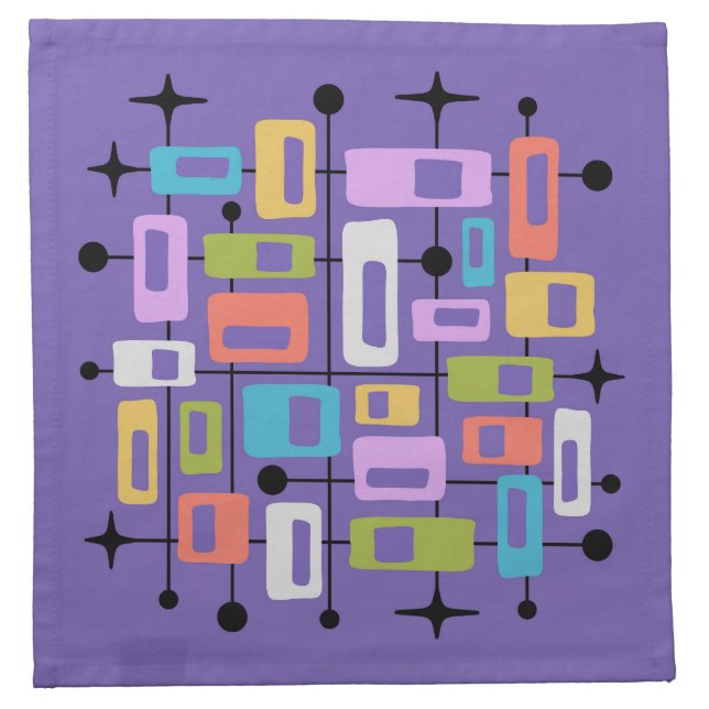 Colorful Retro Mid Century Modern Atomic Abstract Cloth Napkin (Front)