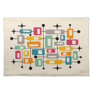 Colorful Retro Mid Century Modern Atomic Abstract Cloth Placemat