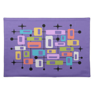 Colorful Retro Mid Century Modern Atomic Abstract Cloth Placemat
