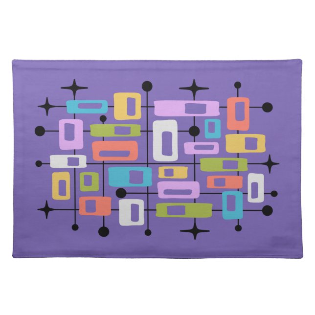 Colorful Retro Mid Century Modern Atomic Abstract Cloth Placemat (Front)