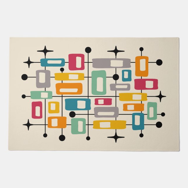 Colorful Retro Mid Century Modern Atomic Abstract Doormat (Front)