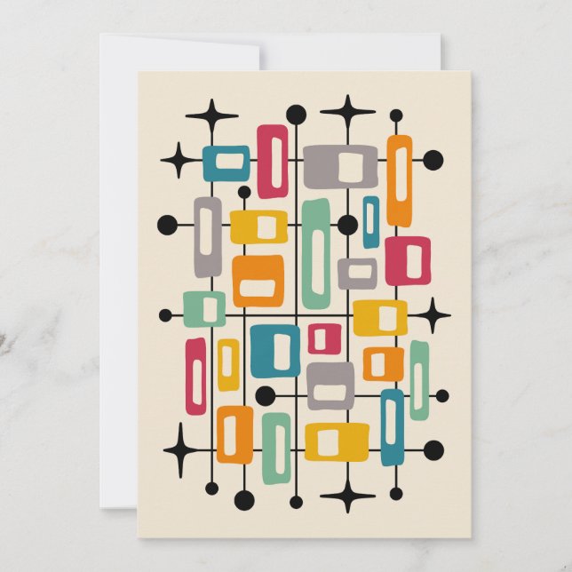 Colorful Retro Mid Century Modern Atomic Abstract Invitation (Front)