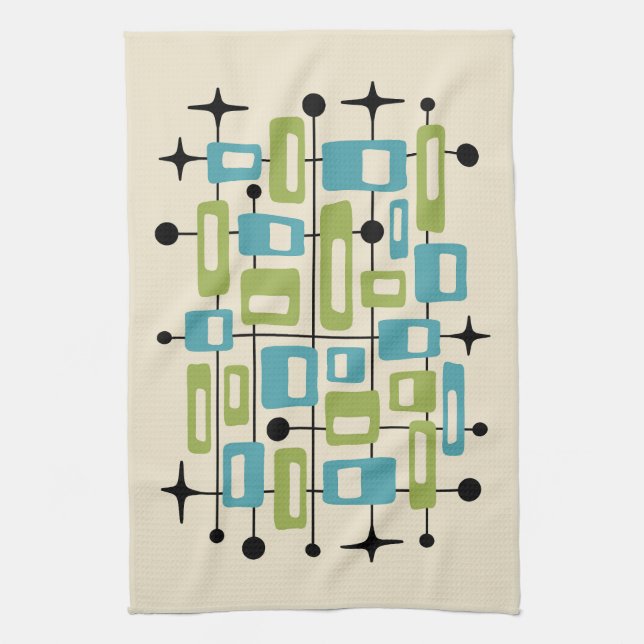 Colorful Retro Mid Century Modern Atomic Abstract Kitchen Towel (Vertical)