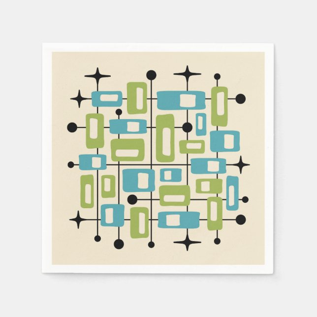 Colorful Retro Mid Century Modern Atomic Abstract Napkins (Front)
