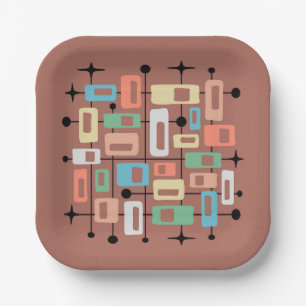 Colorful Retro Mid Century Modern Atomic Abstract Paper Plates