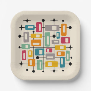 Colorful Retro Mid Century Modern Atomic Abstract Paper Plates