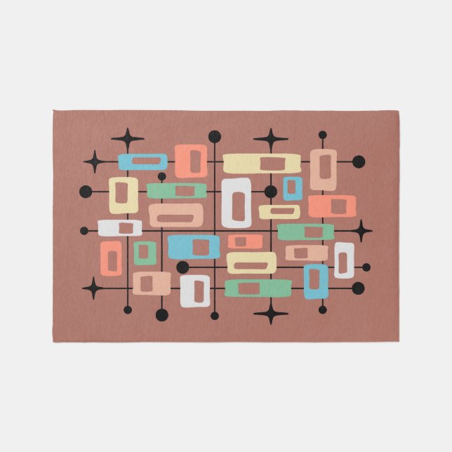 Colorful Retro Mid Century Modern Atomic Abstract Rug (Front)