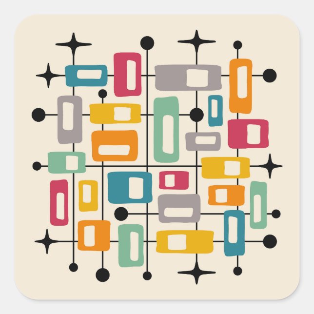 Colorful Retro Mid Century Modern Atomic Abstract Square Sticker (Front)