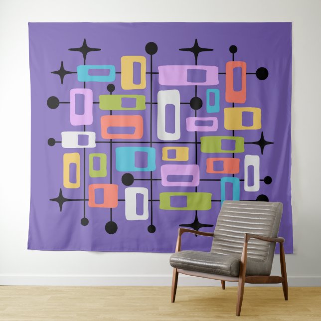 Colorful Retro Mid Century Modern Atomic Abstract Tapestry (In Situ (Horizontal))