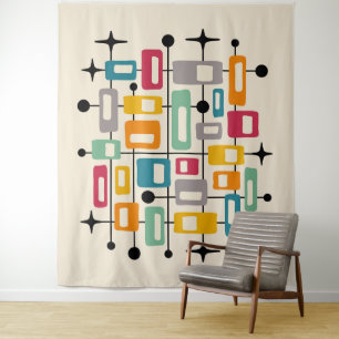 Colorful Retro Mid Century Modern Atomic Abstract Tapestry