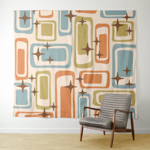 Colorful Retro Mid Century Modern Atomic Abstract Tapestry