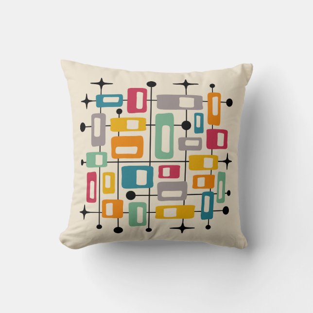 Colorful Retro Mid Century Modern Atomic Abstract Throw Pillow (Front)
