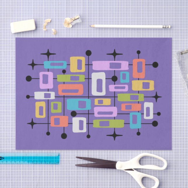 Colorful Retro Mid Century Modern Atomic Abstract Tissue Paper (Craft)