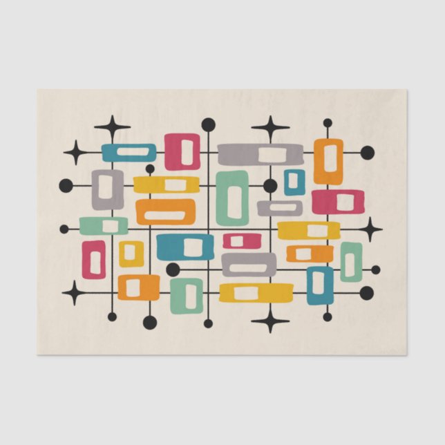Colorful Retro Mid Century Modern Atomic Abstract Tissue Paper (Front)
