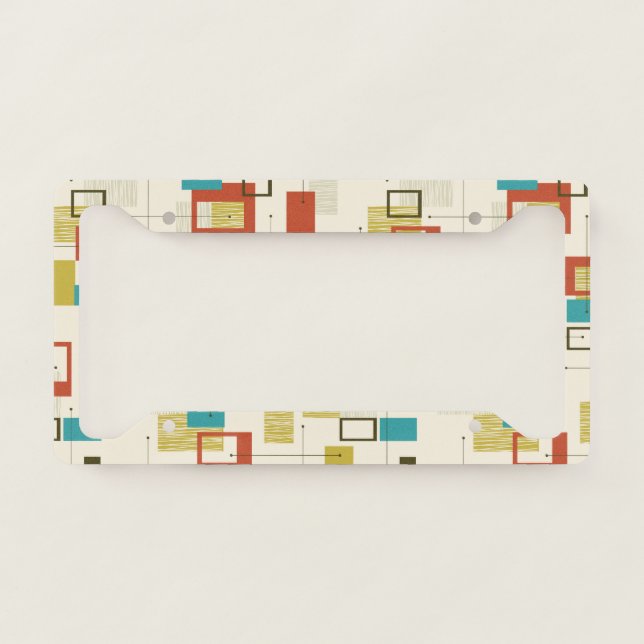 Colorful retro Mid Century modern pattern License Plate Frame (Front)