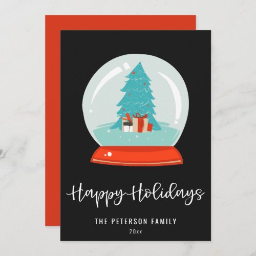 Colorful Retro Mid_century Modern Snow Globe Holiday Card