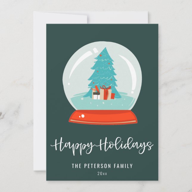 Colorful Retro Mid-century Modern Snow Globe Holiday Card (Front)