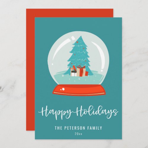 Colorful Retro Mid_century Modern Snow Globe Holiday Card