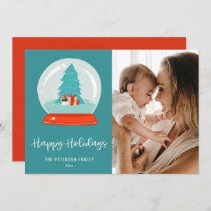 Colorful Retro Mid-century Modern Tree Snow Globe Holiday Card