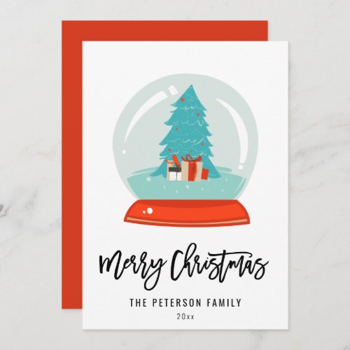 Colorful Retro Mid_century Modern Tree Snow Globe Holiday Card