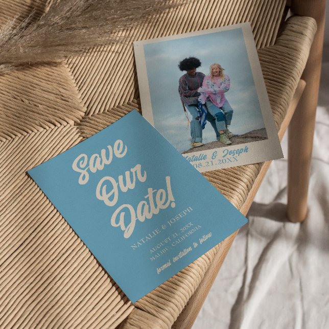 Colorful Retro Minimal Bright Modern Photo Wedding Save The Date (Creator Uploaded)