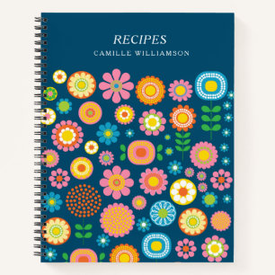 Colorful Retro Mod Geometric Flowers Custom Recipe Notebook