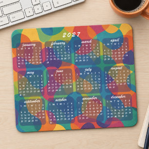 Colorful Retro Modern Abstract 2027 Calendar Mouse Pad