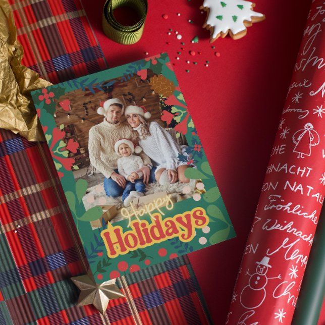 Colorful retro modern Christmas botanical card (Creator Uploaded)