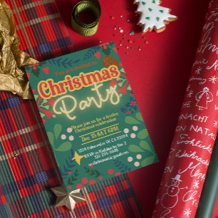 Colorful retro modern Christmas party invitation