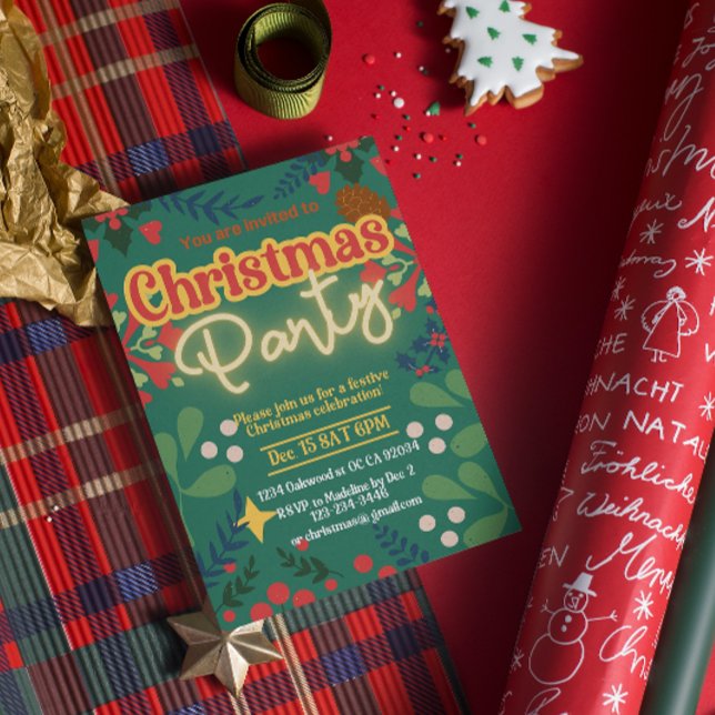 Colorful retro modern Christmas party invitation (Creator Uploaded)