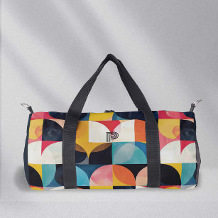 Colorful Retro Monogram Art, Geometric Pattern Duf Duffle Bag