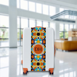 Colorful Retro Mosaic Geometric Pattern Monogram Luggage