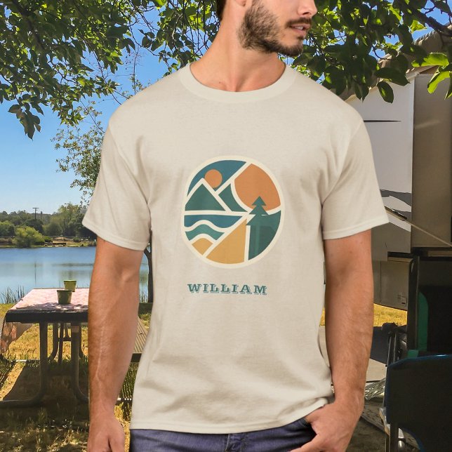 Colorful Retro Mountain Adventure Camping T-Shirt (Creator Uploaded)