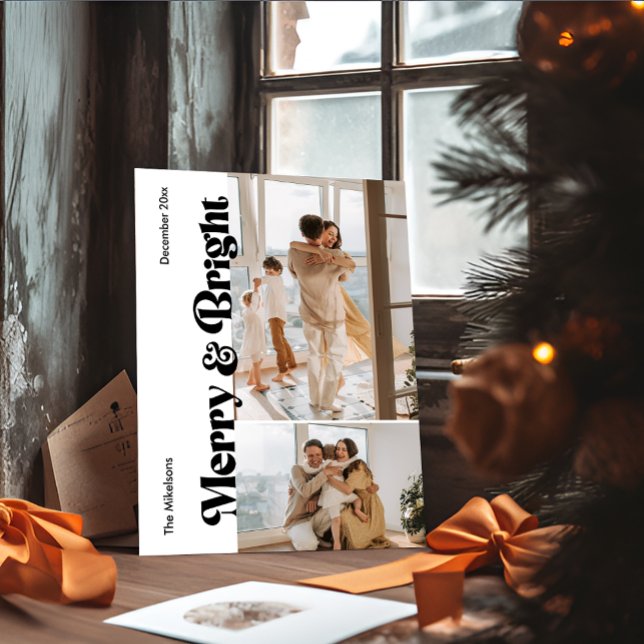 Colorful Retro Multi Photo Christmas Holiday Card (Creator Uploaded)