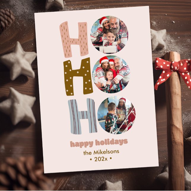 Colorful Retro Multi Photo Christmas Holiday Card (Creator Uploaded)