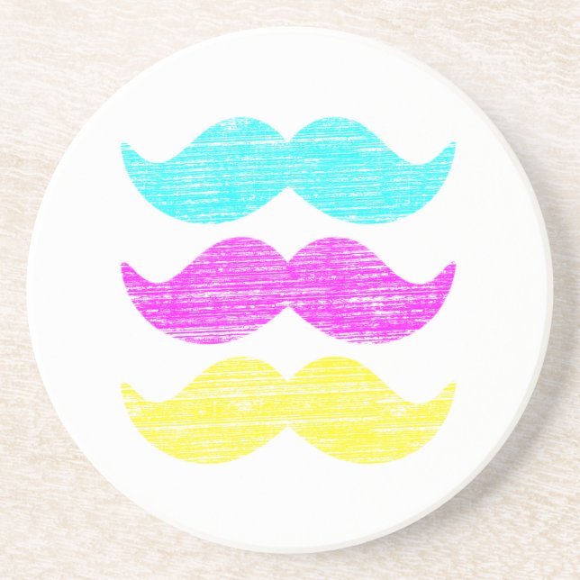 Colorful Retro Mustache Pattern Design Coaster (Front)