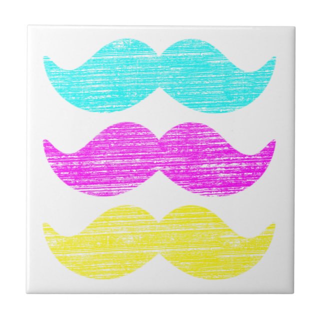 Colorful Retro Mustache Pattern Design Tile (Front)